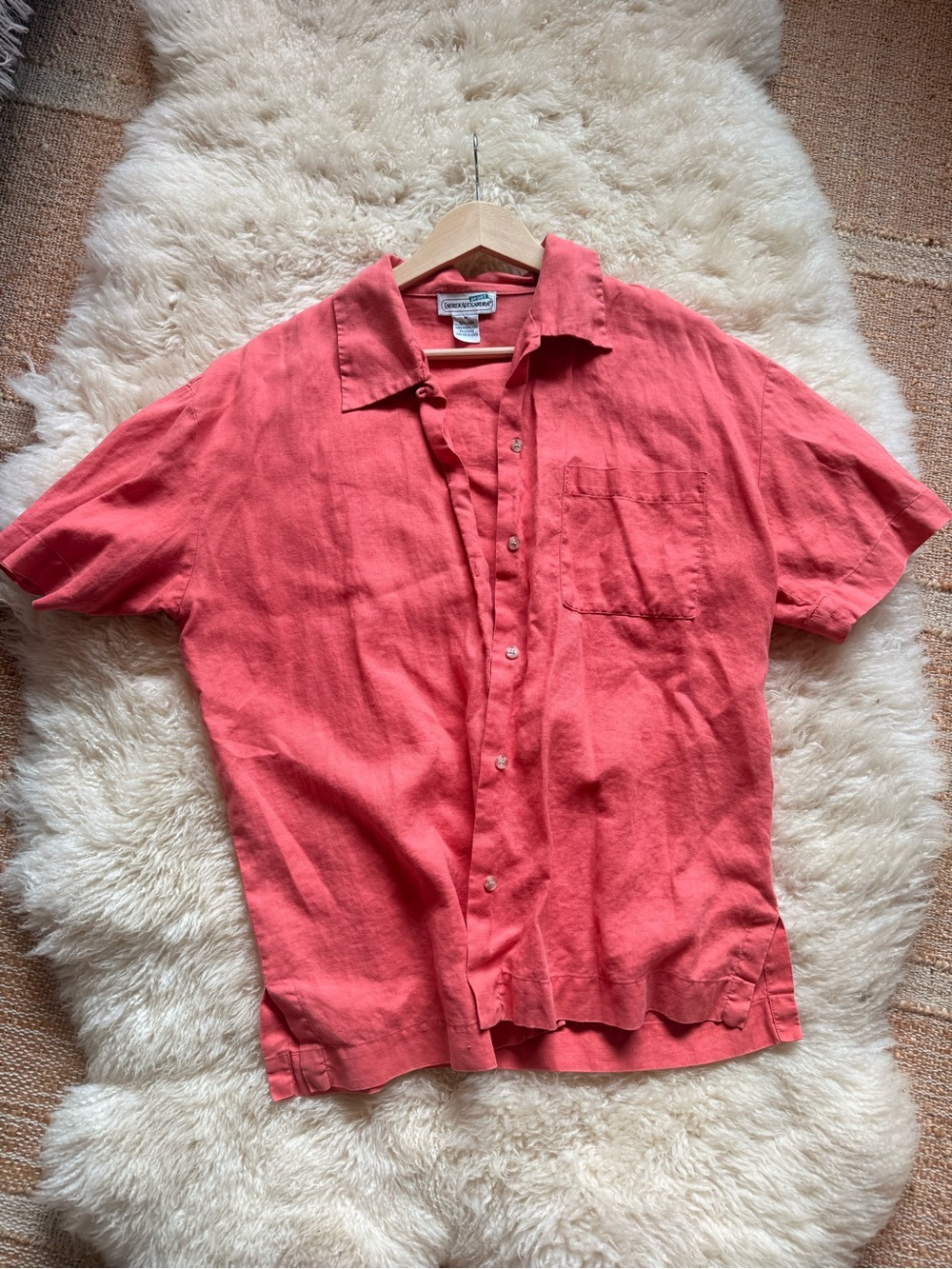 VINTAGE 100% linen pink button down